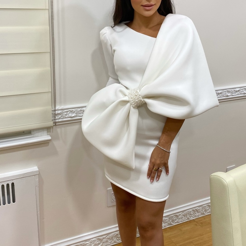 Custom made bridal mini white dress